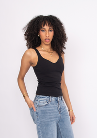 Imane Cotton Core Sweetheart Tank | Black