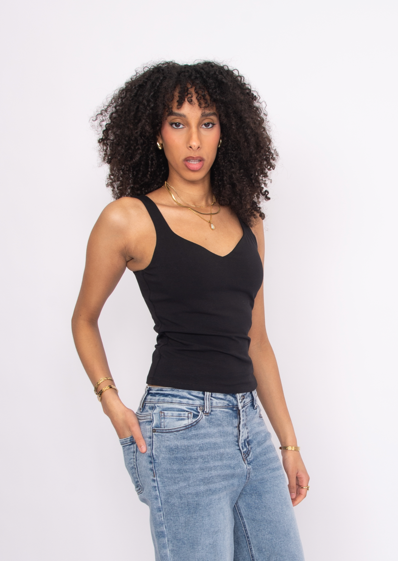 Imane Cotton Core Sweetheart Tank | Black