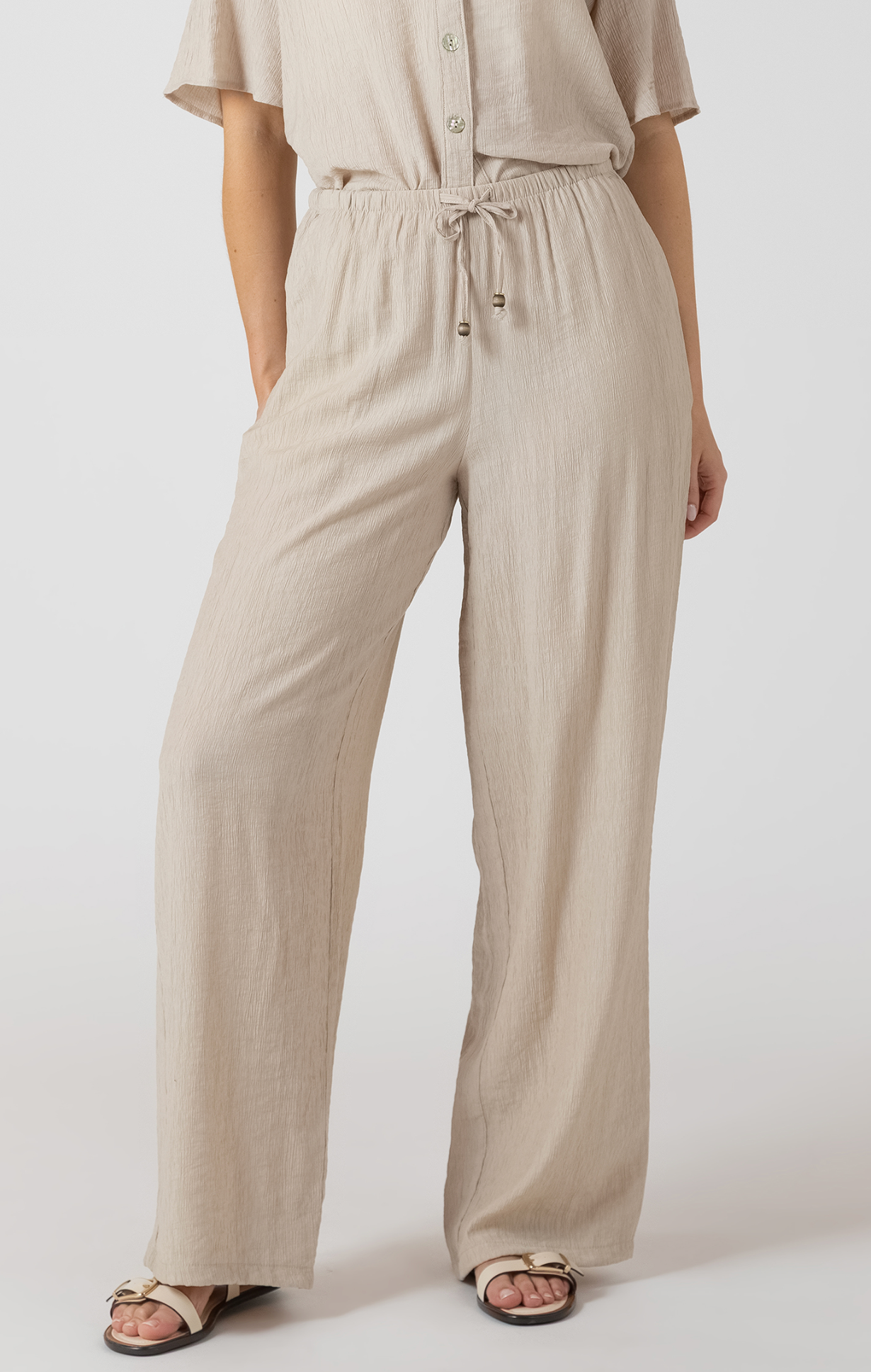 Drawstring Wide Leg Pant | light Oyster