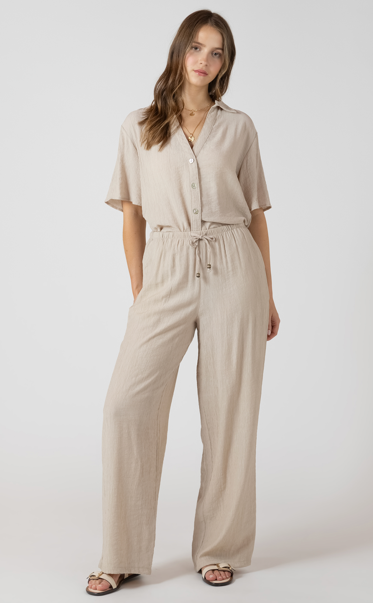 Drawstring Wide Leg Pant | light Oyster