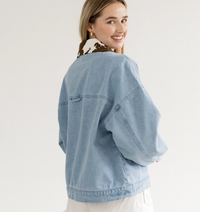 Boxy Denim Cow Collared Jacket