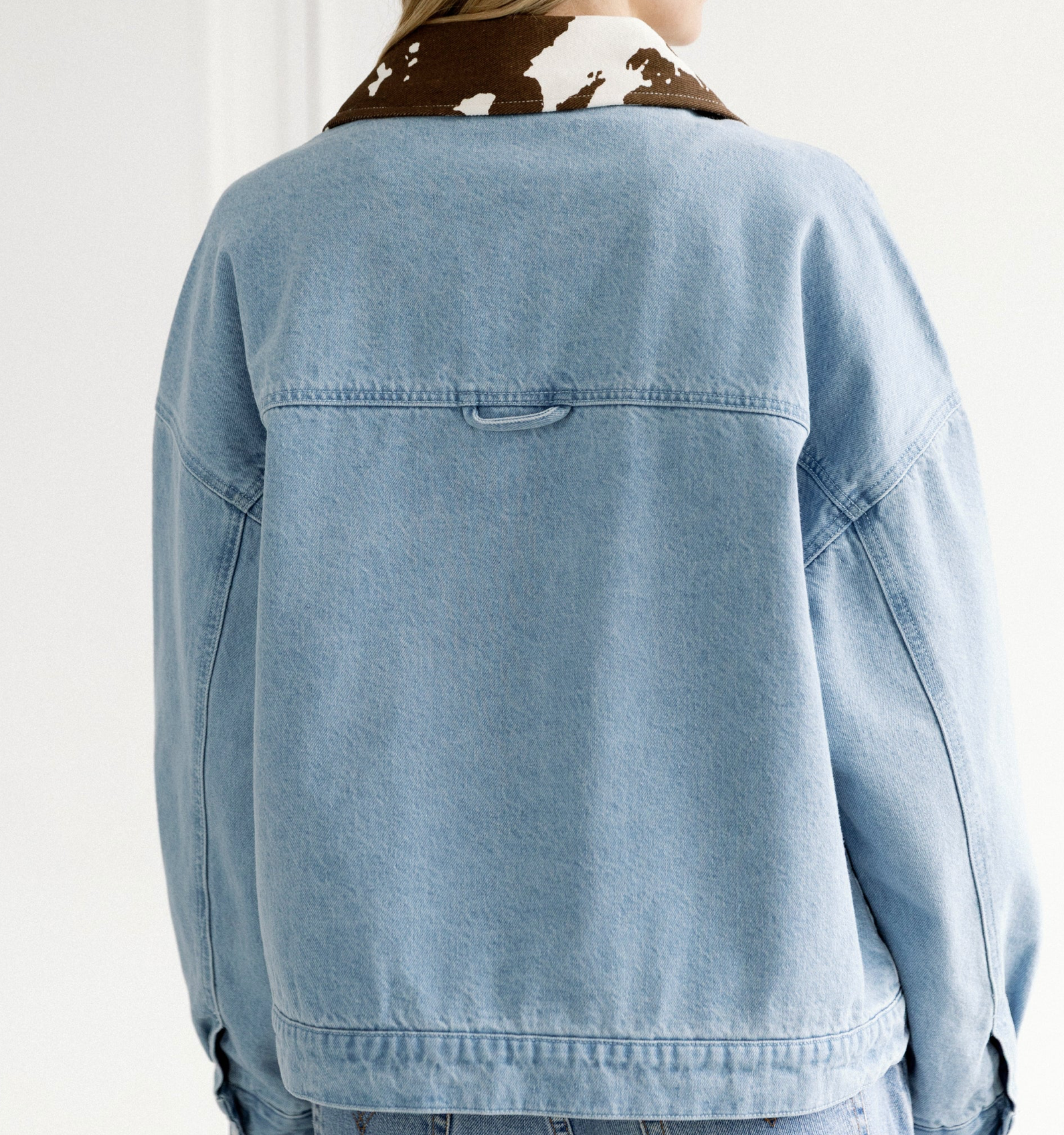 Boxy Denim Cow Collared Jacket