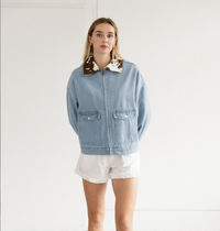 Boxy Denim Cow Collared Jacket