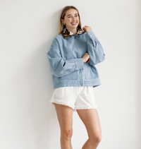 Boxy Denim Cow Collared Jacket