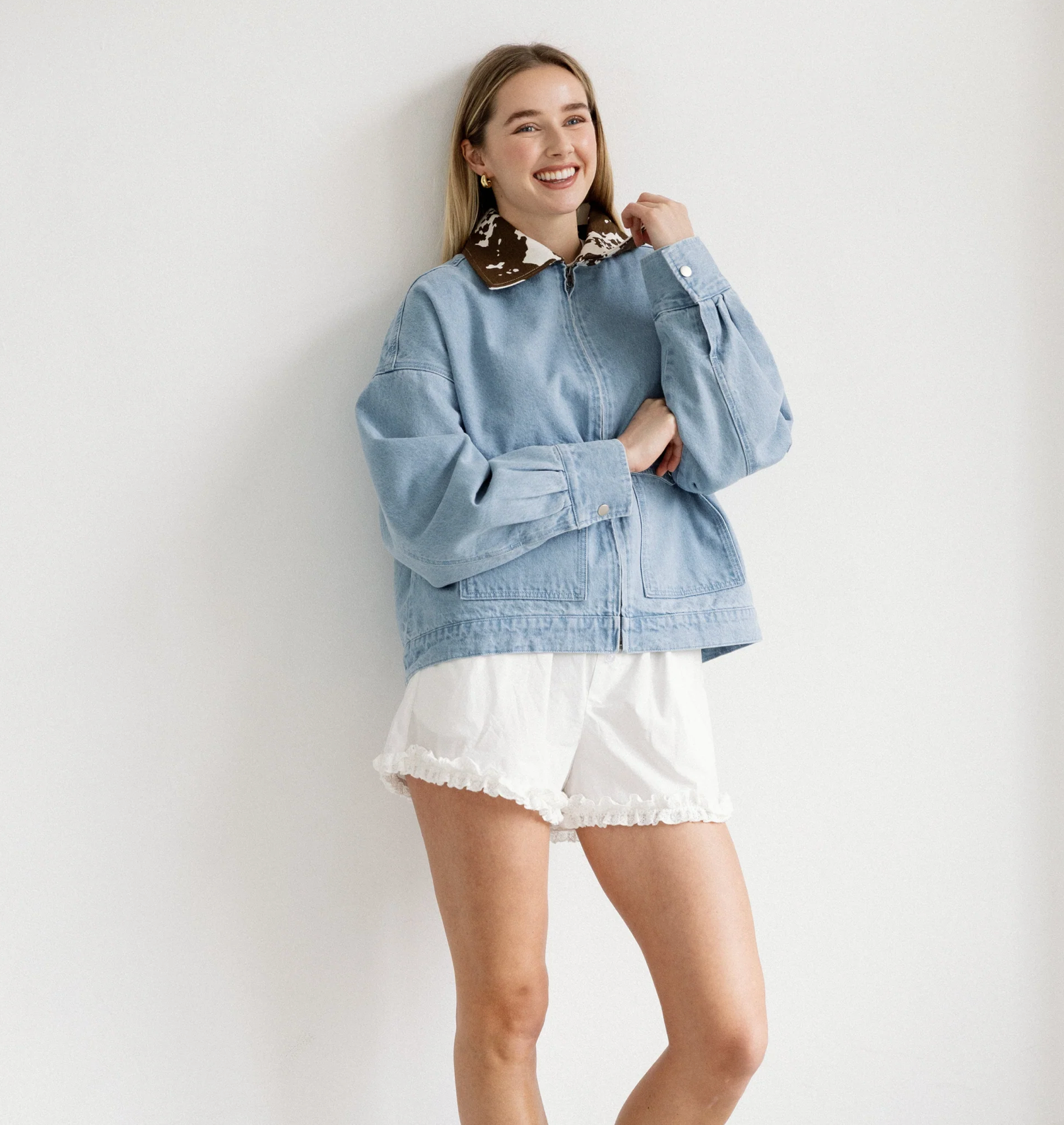 Boxy Denim Cow Collared Jacket