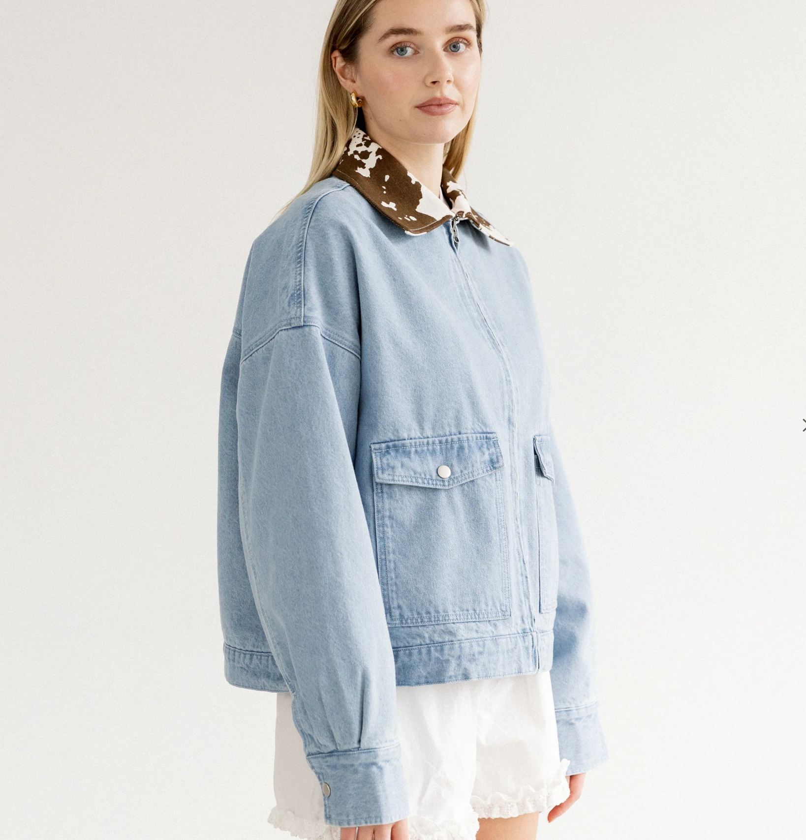 Boxy Denim Cow Collared Jacket