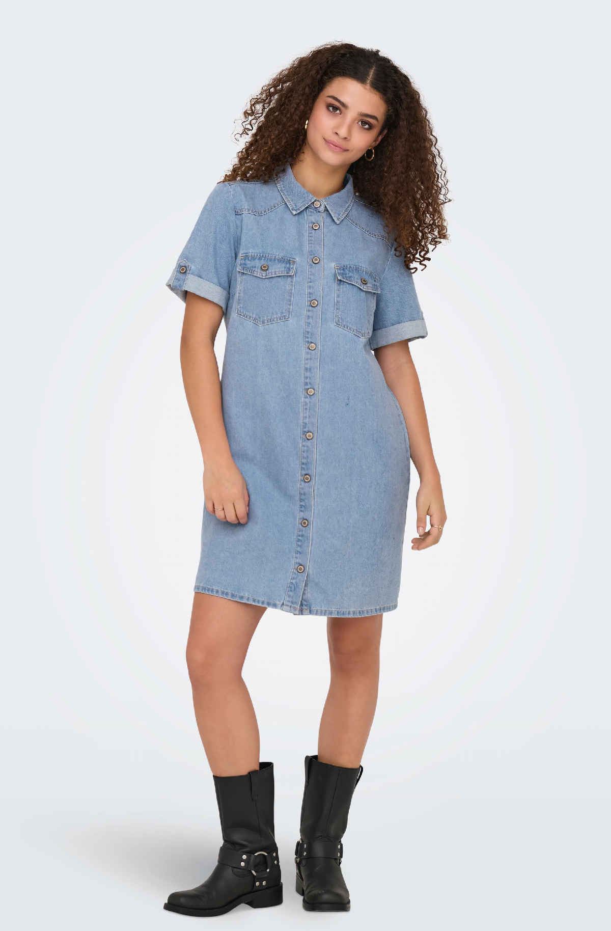 Onllisa Short Denim Dress | Light Blue Denim