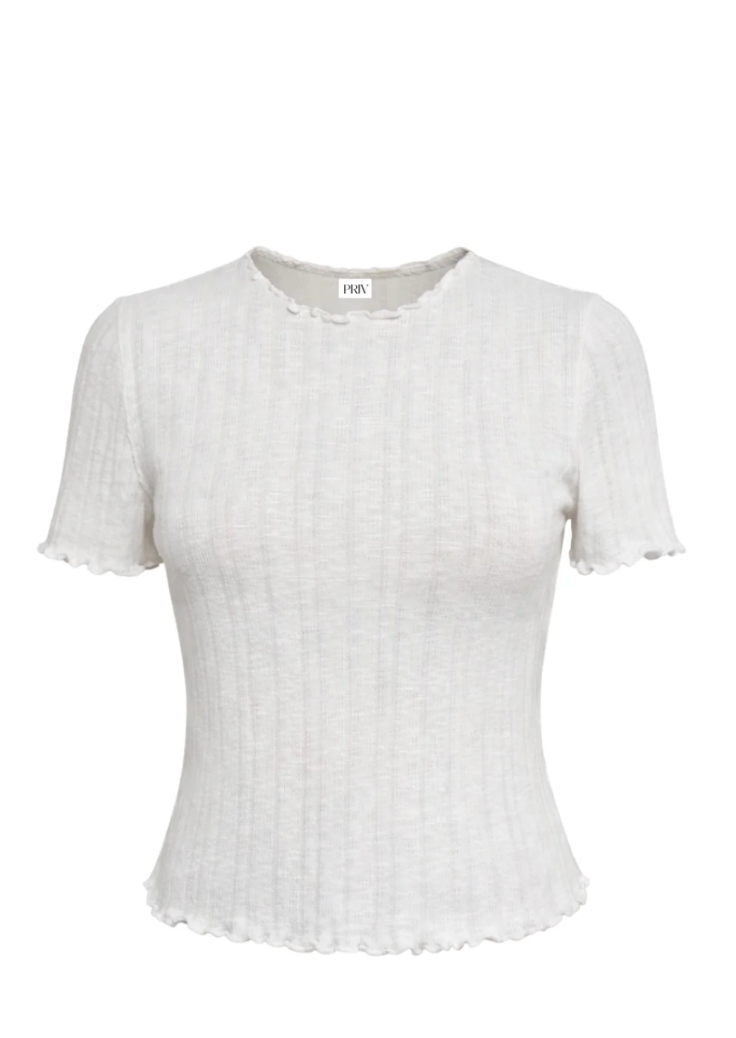 Chrissy Ruffle Hem Ribbed Cotton T-Shirt