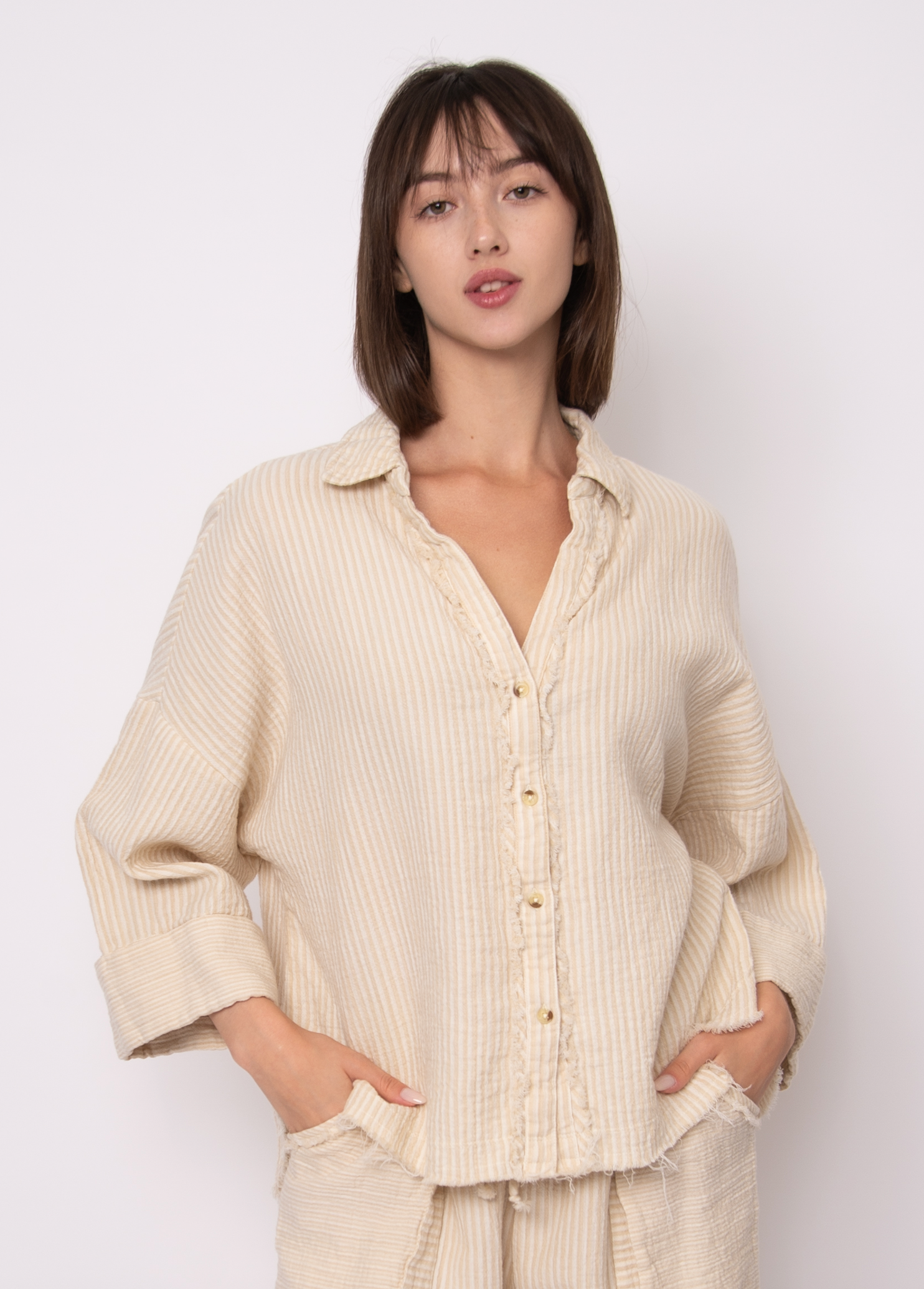 Georgia Double Weave Stripe Gauze Button Down