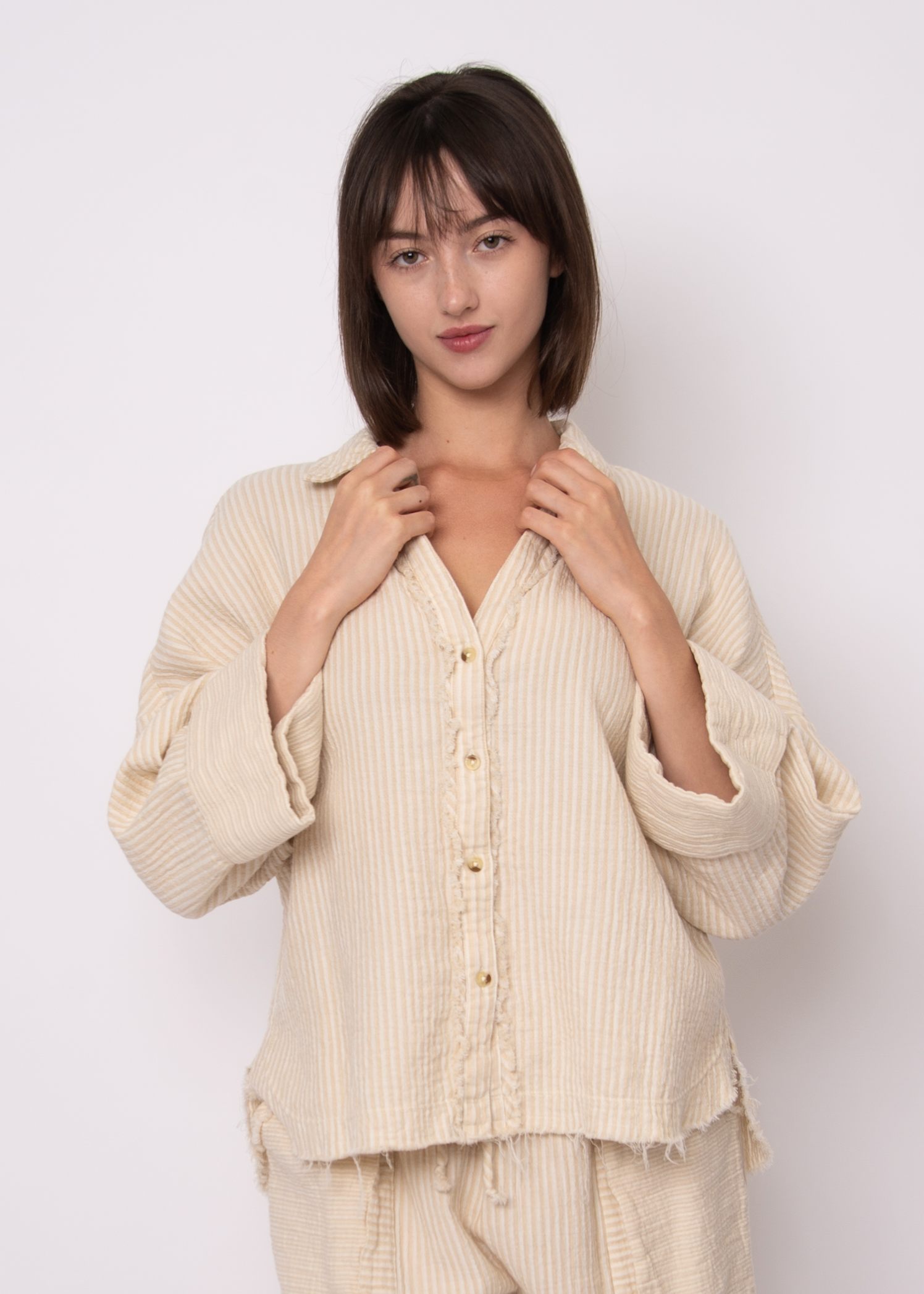 Georgia Double Weave Stripe Gauze Button Down