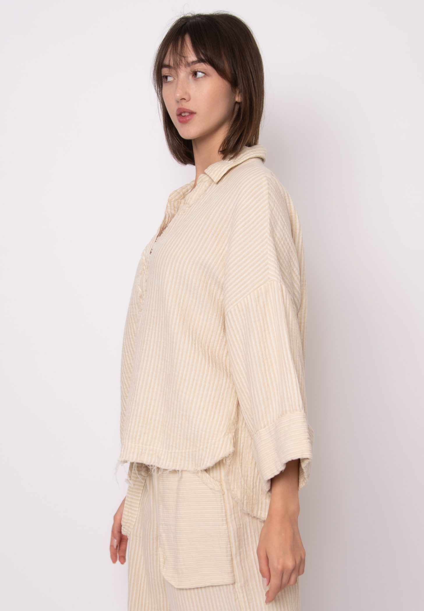 Georgia Double Weave Stripe Gauze Button Down