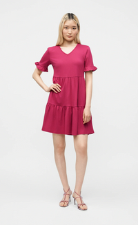 ONLBLOOM S/S V-NECK FRILL DRESS | Sangria