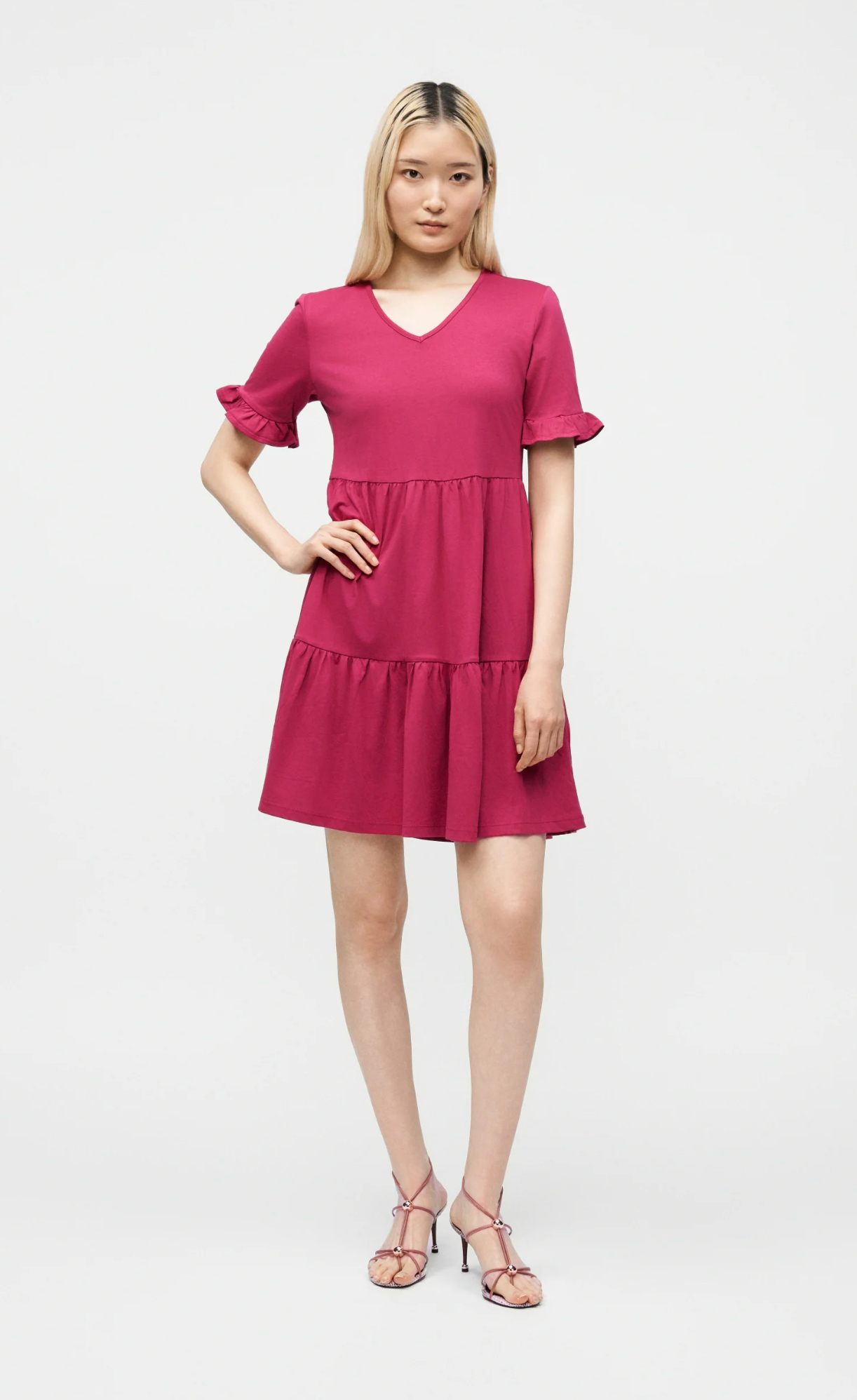 ONLBLOOM S/S V-NECK FRILL DRESS | Sangria