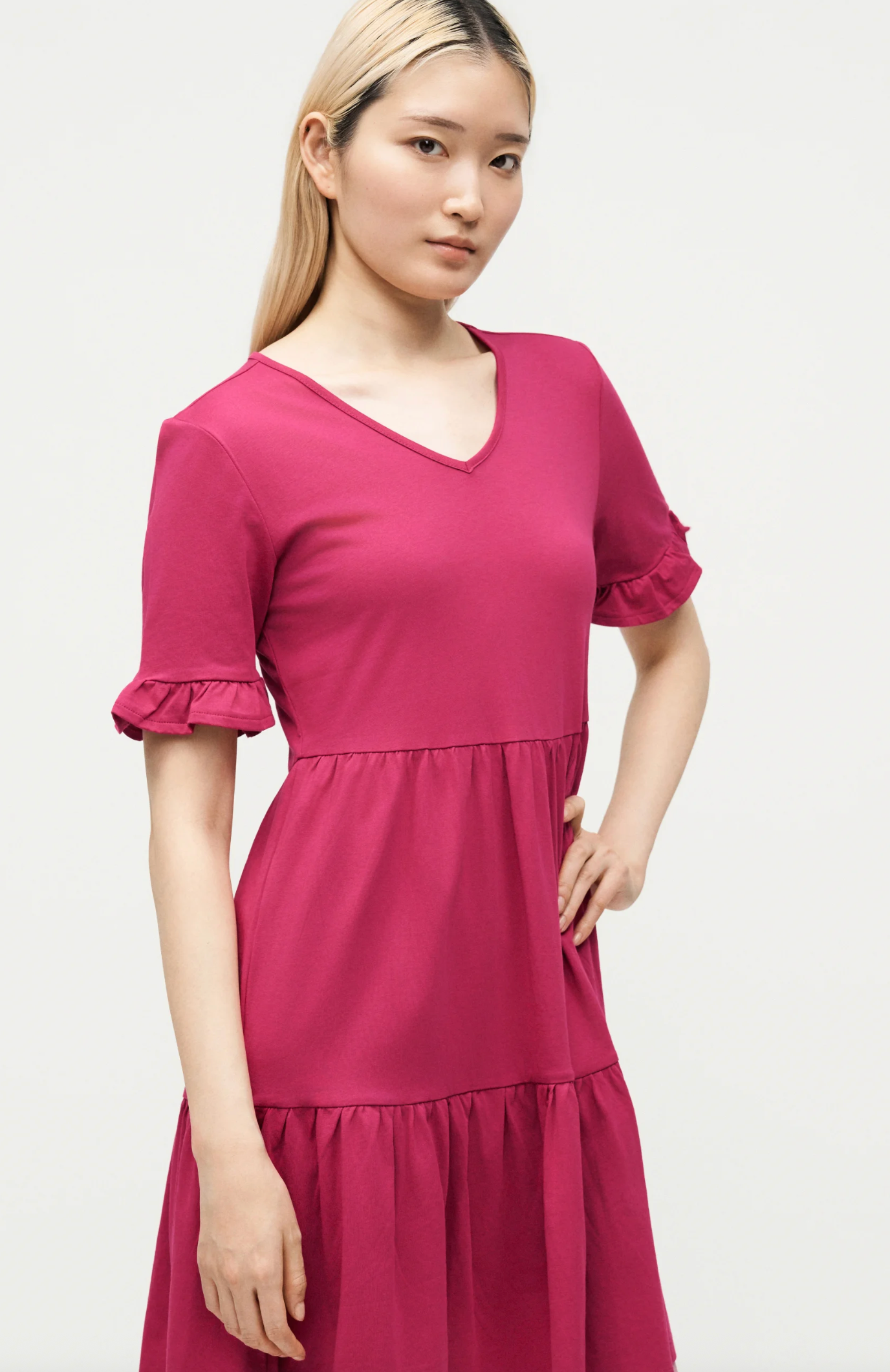 ONLBLOOM S/S V-NECK FRILL DRESS | Sangria