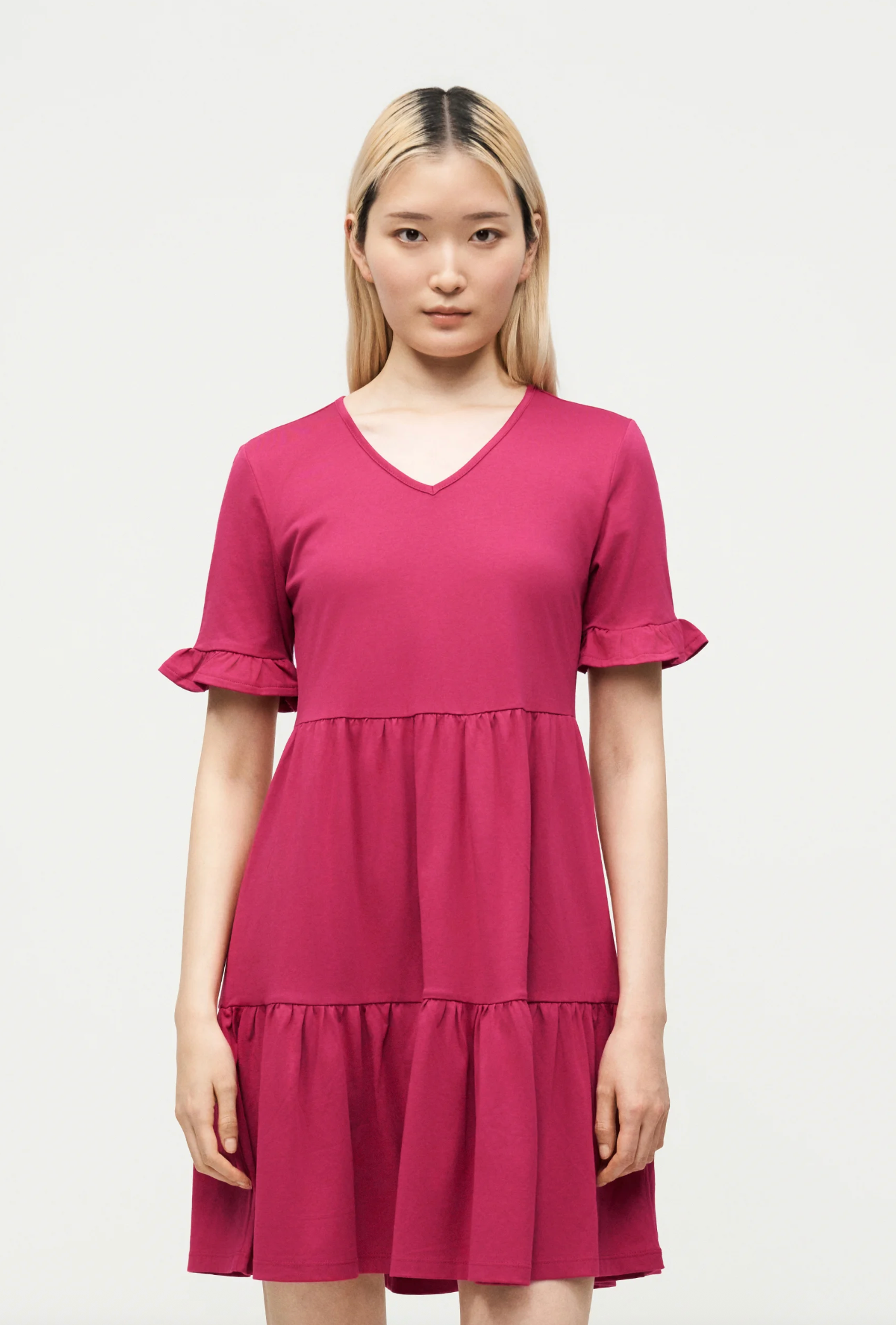 ONLBLOOM S/S V-NECK FRILL DRESS | Sangria