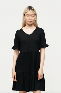 ONLBLOOM S/S V-NECK FRILL DRESS | Black