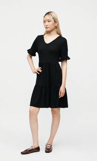 ONLBLOOM S/S V-NECK FRILL DRESS | Black