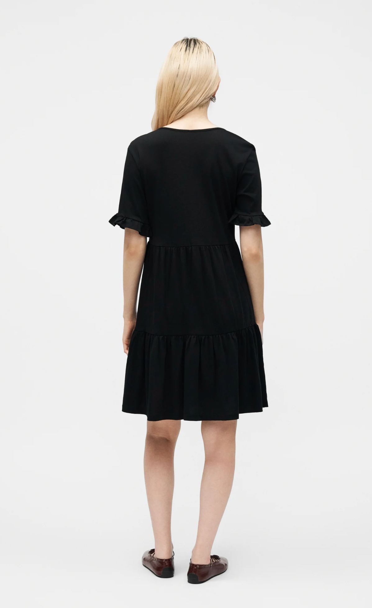 ONLBLOOM S/S V-NECK FRILL DRESS | Black