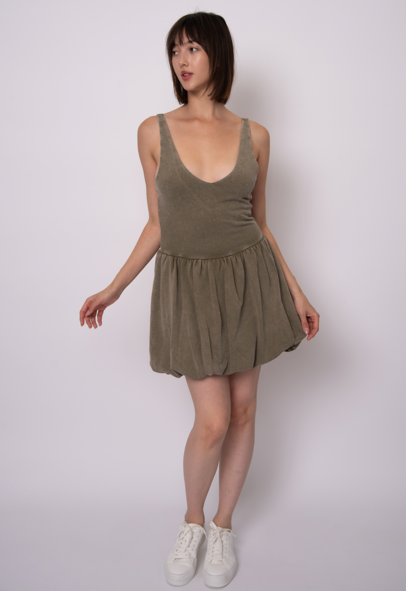Vara French Terry Bubble Dress | Smokey Olive