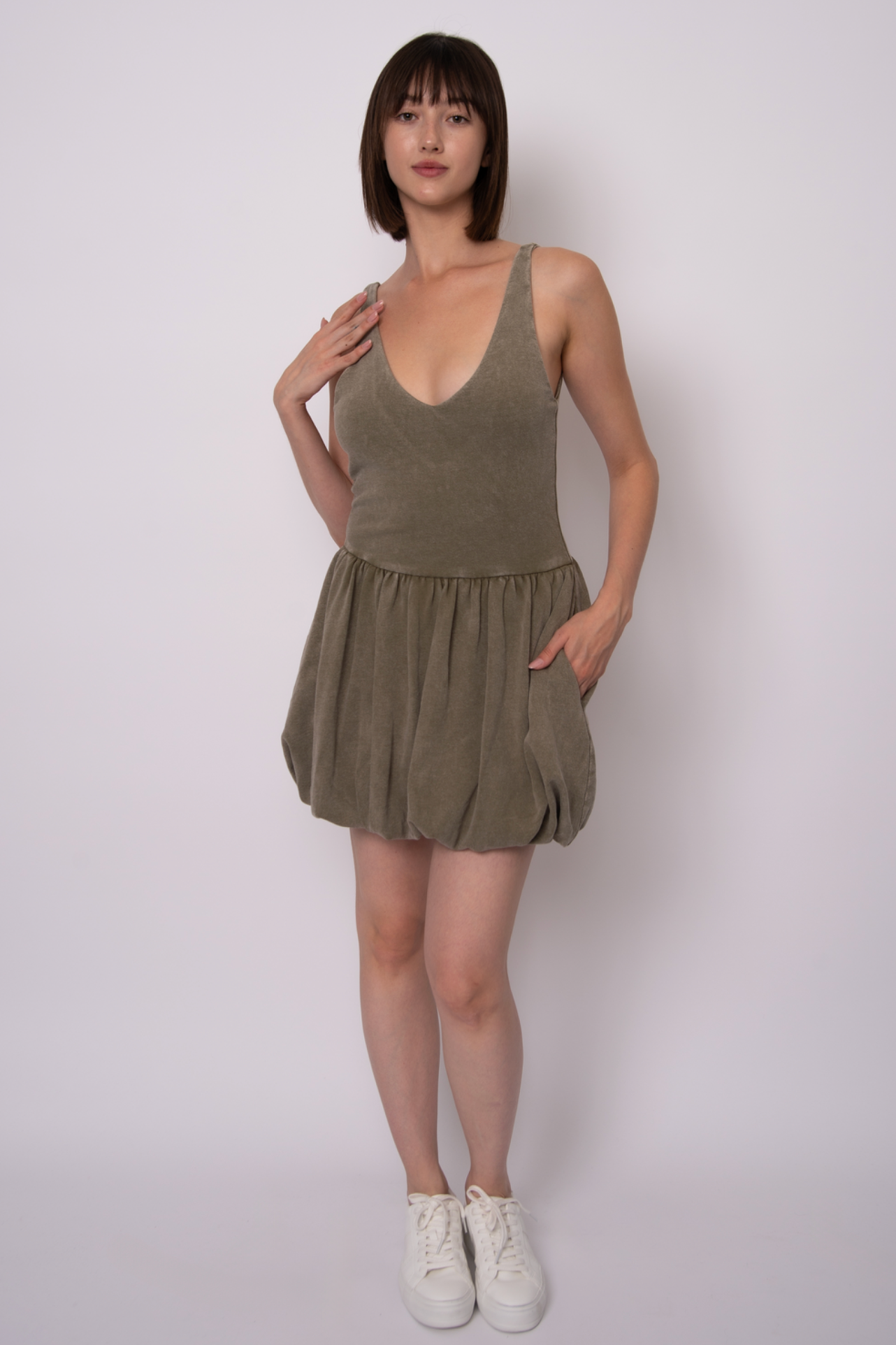 Vara French Terry Bubble Dress | Smokey Olive