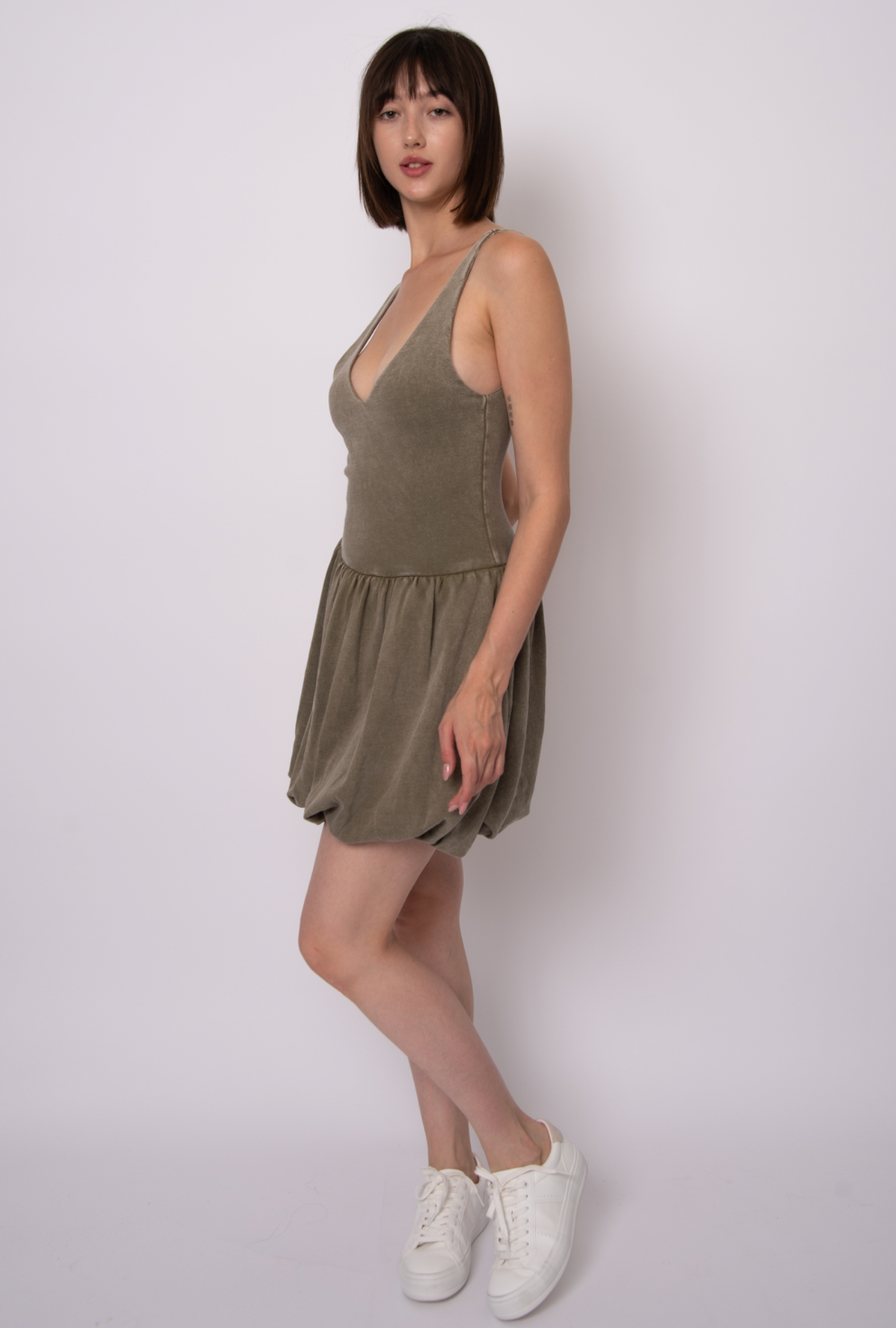 Vara French Terry Bubble Dress | Smokey Olive