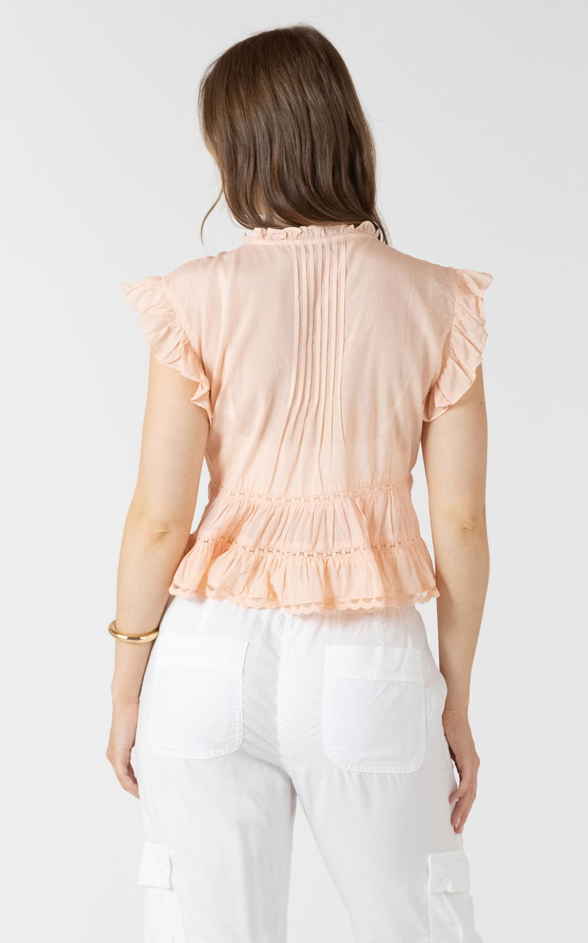 Lace Trim Soft Peplum Blouse | Peach Fizz