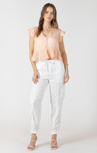 Lace Trim Soft Peplum Blouse | Peach Fizz