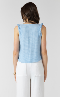 Pintuck Ruffle Detail Tank | Mini Blue Pinstripe