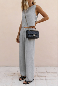 Lana Wide Leg Summer 2 pc Set | Black Stripe