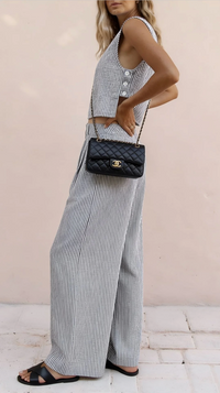Lana Wide Leg Summer 2 pc Set | Black Stripe