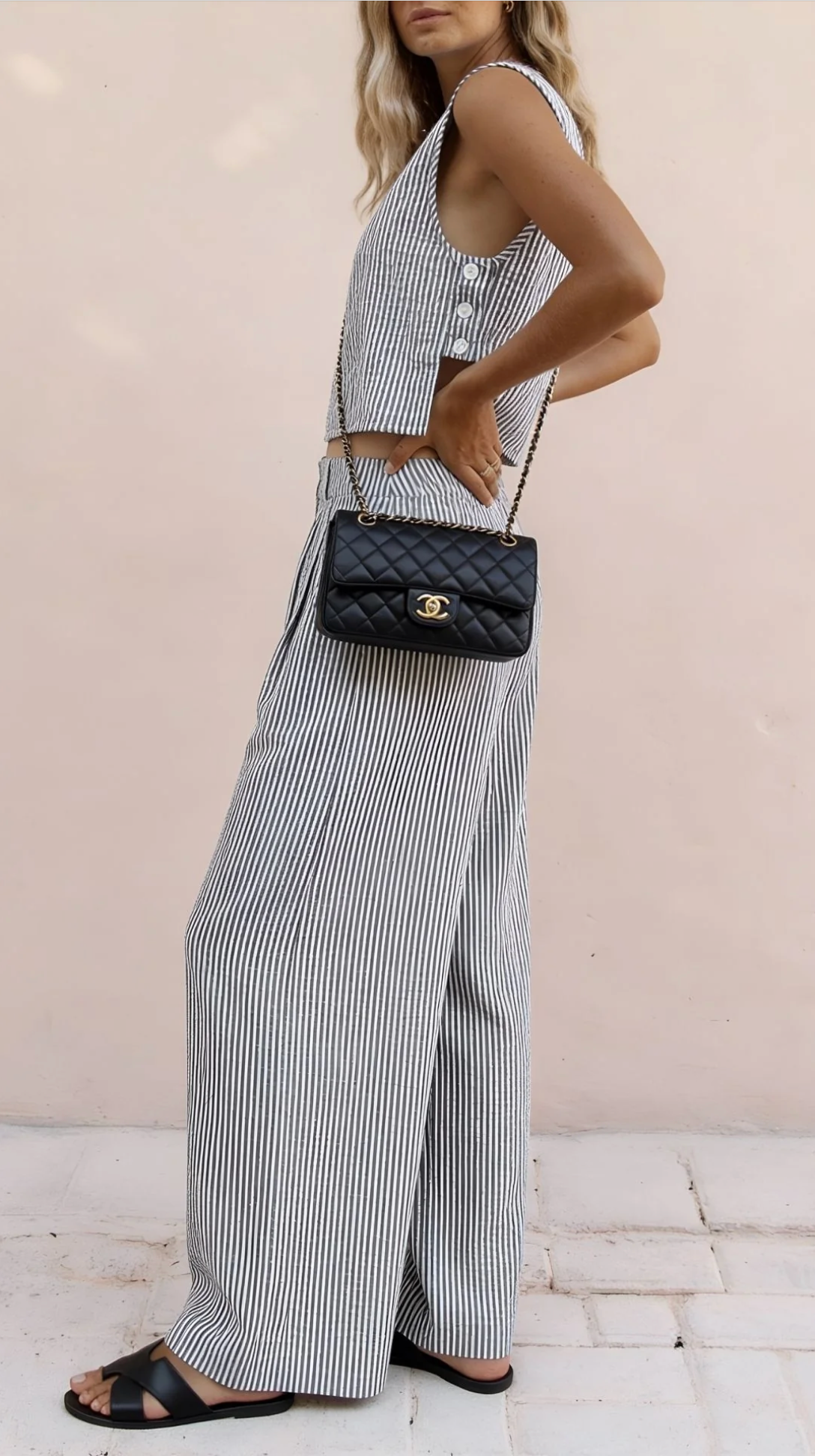 Lana Wide Leg Summer 2 pc Set | Black Stripe