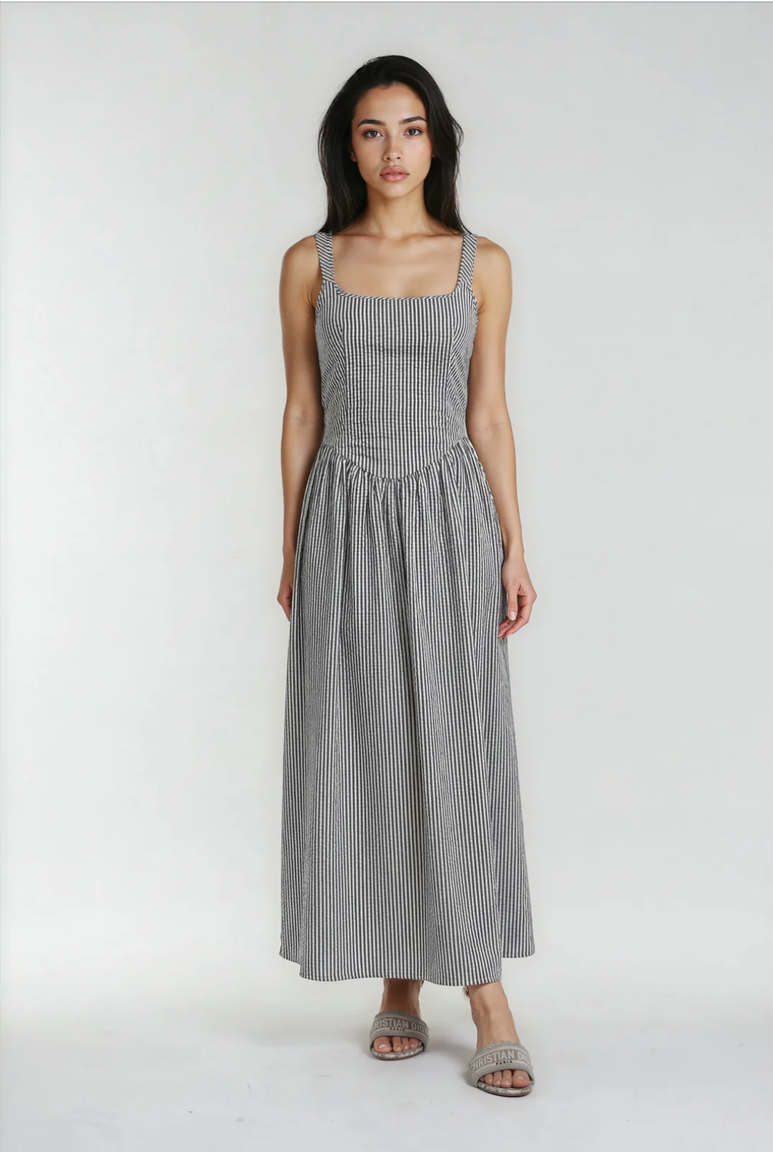 Jules Lightweight Tie Back Midi | Black Stripe