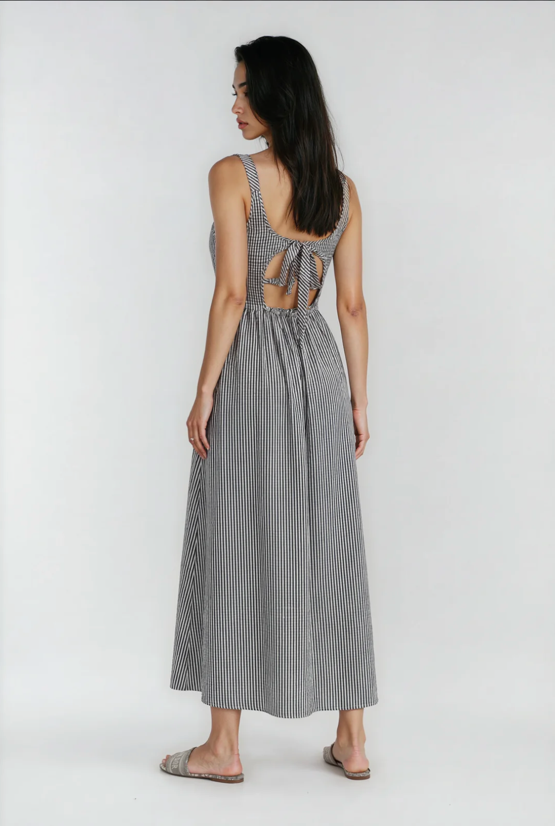 Jules Lightweight Tie Back Midi | Black Stripe