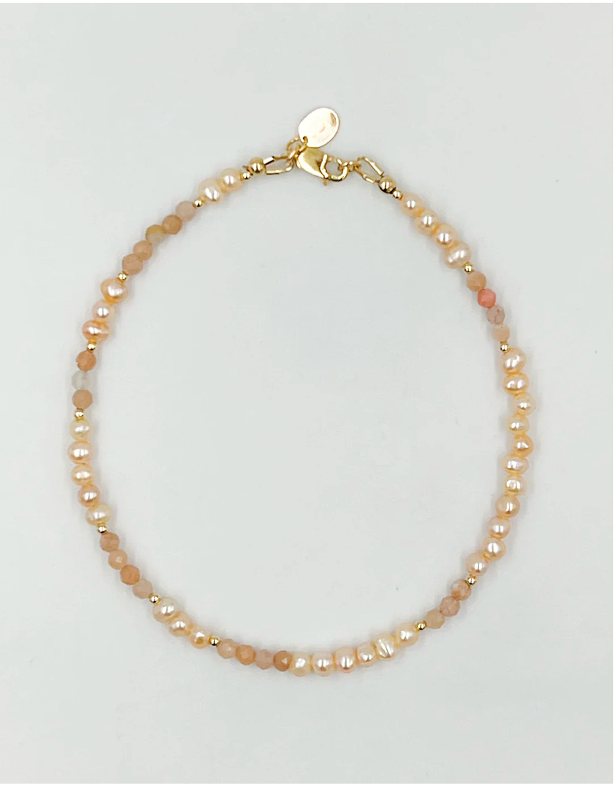 Sun & Salt Anklet | 9.5 Gold & Pink Moonstone