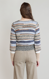 Melange Knit Cardigan | Ecru Navy Stripe