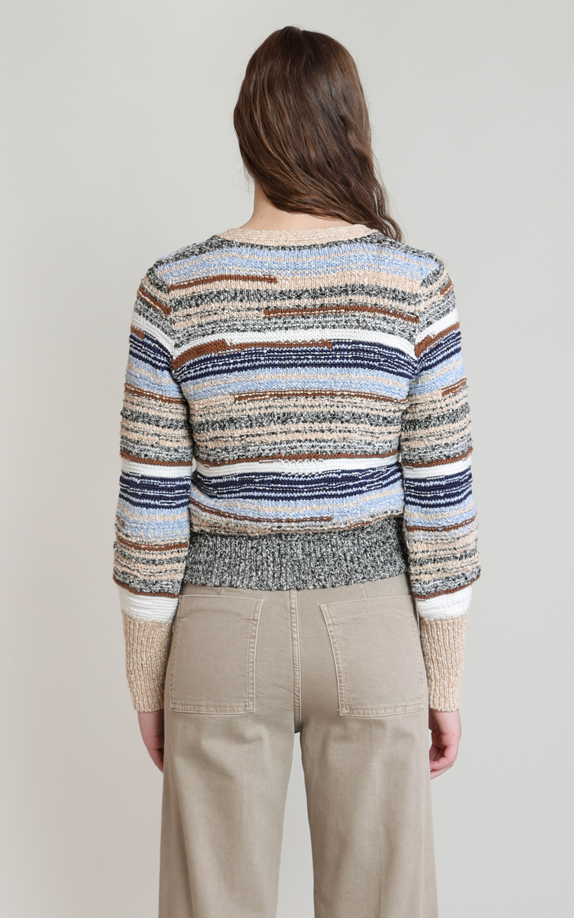 Melange Knit Cardigan | Ecru Navy Stripe
