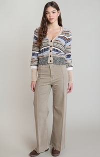 Melange Knit Cardigan | Ecru Navy Stripe