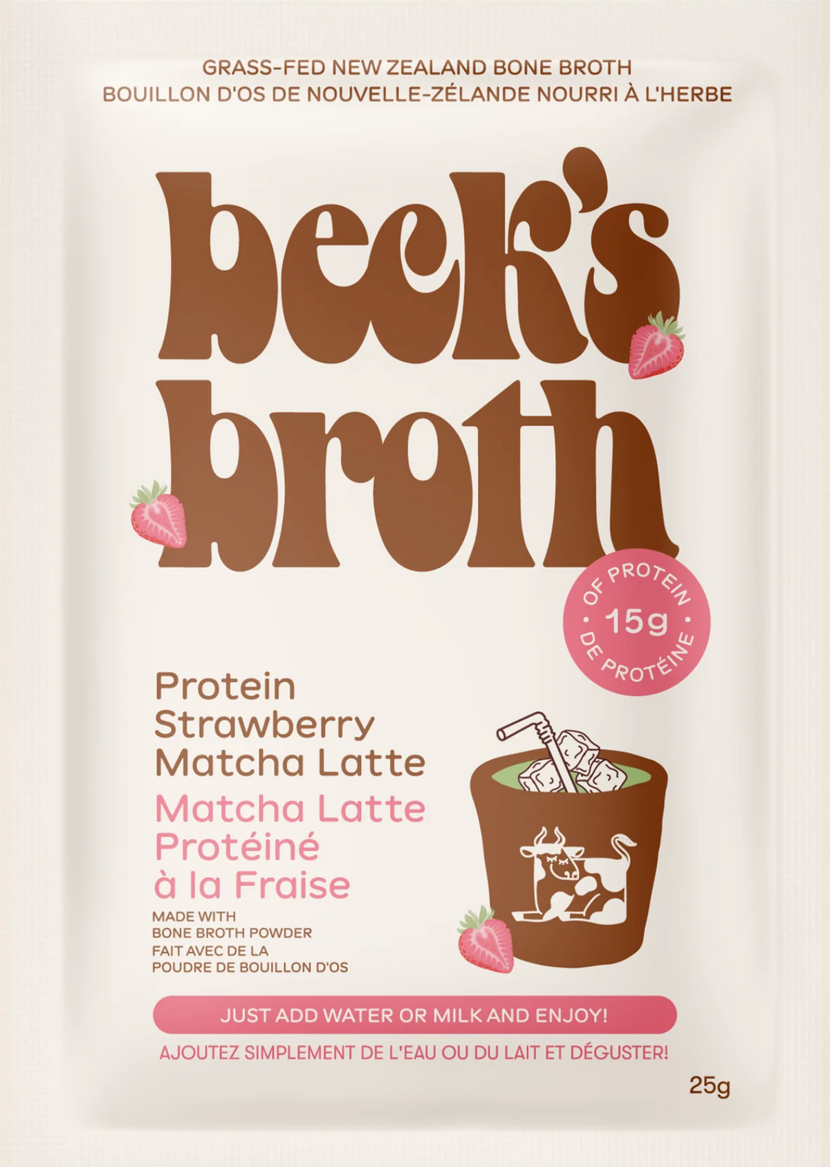 Beck's Broth | Strawberry Matcha Latte Bone Broth | Single Servings