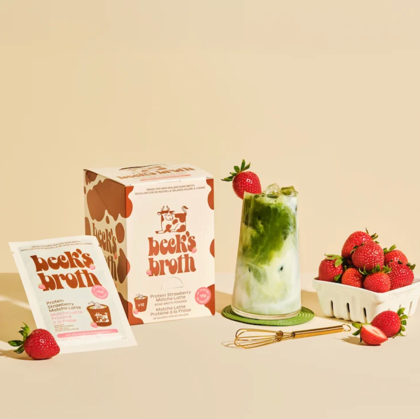Beck's Broth | Strawberry Matcha Latte Bone Broth | 12 Pack
