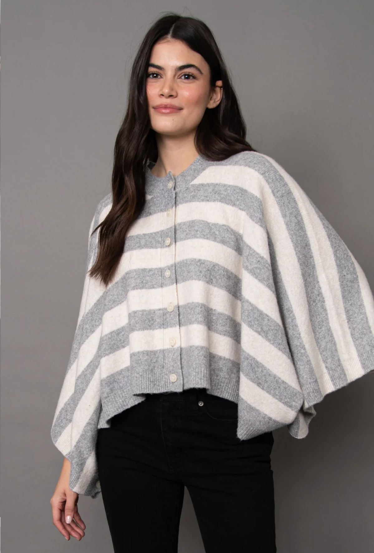 Costanza Button Stripe Poncho