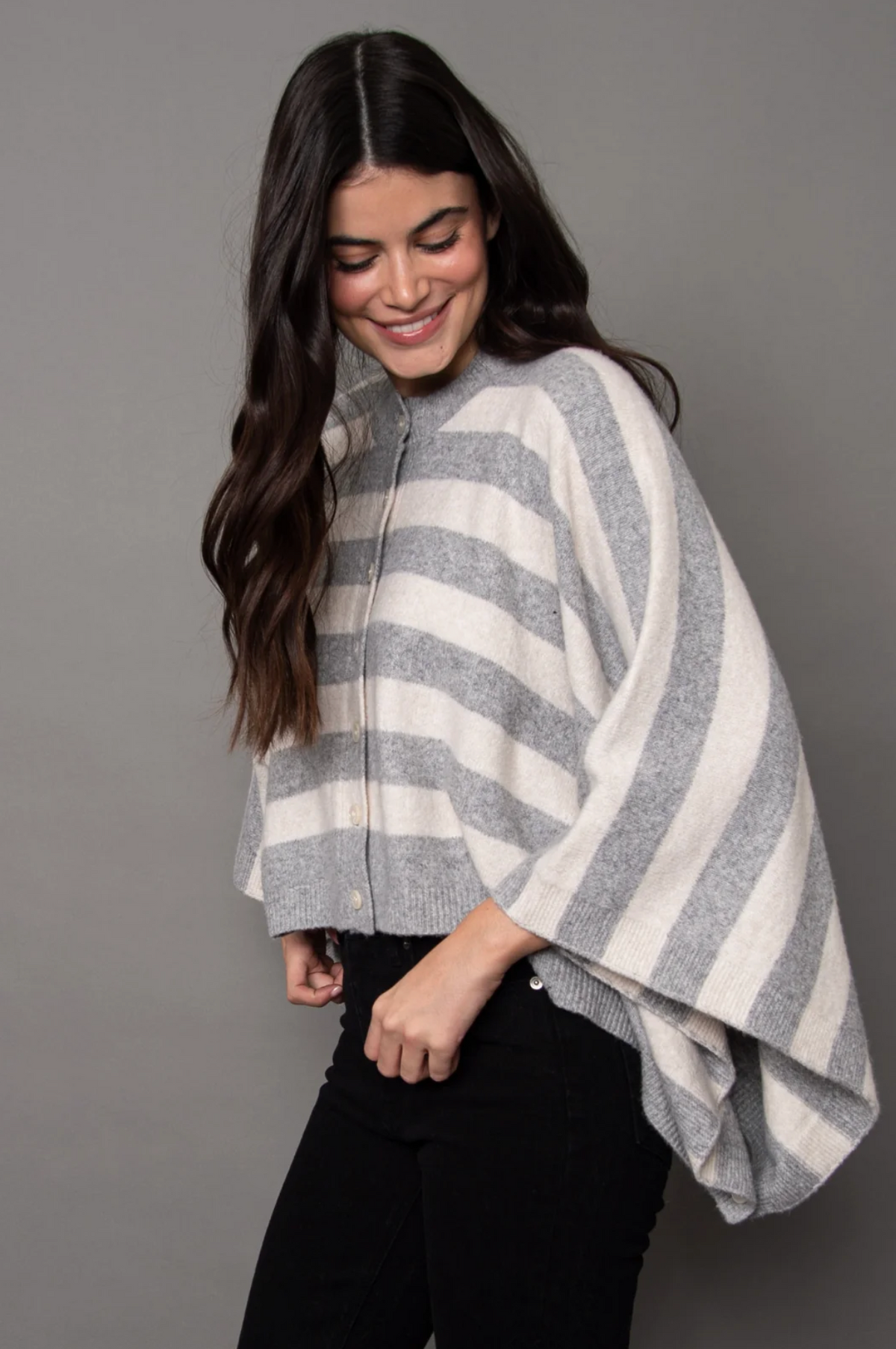 Costanza Button Stripe Poncho