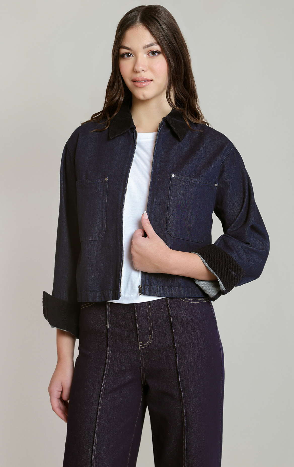 Corduroy Collar Denim Jacket