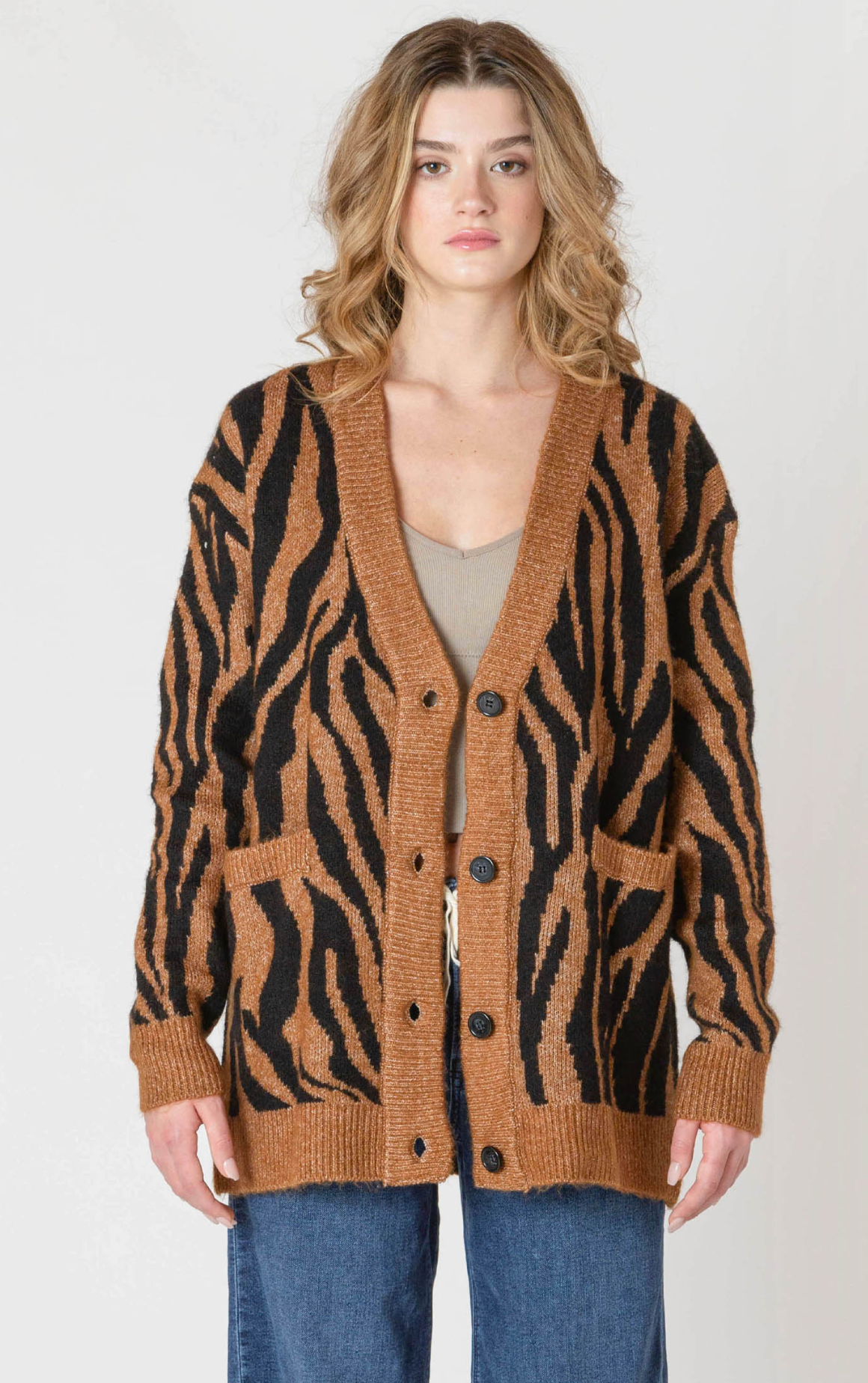 Button Front Tiger Cardigan