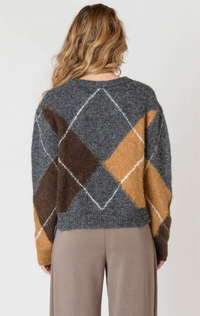 Neutral Argyle V-Neck Sweater