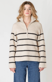 Oat-Black Stripe Quarter Zip