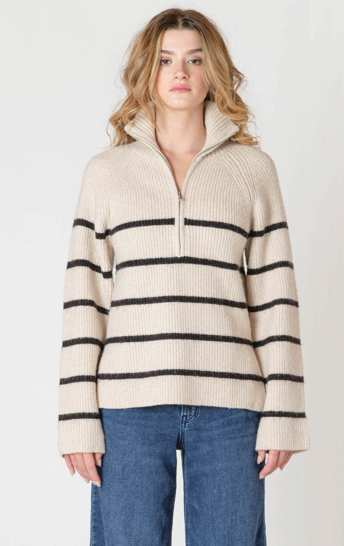 Oat-Black Stripe Quarter Zip
