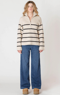 Oat-Black Stripe Quarter Zip