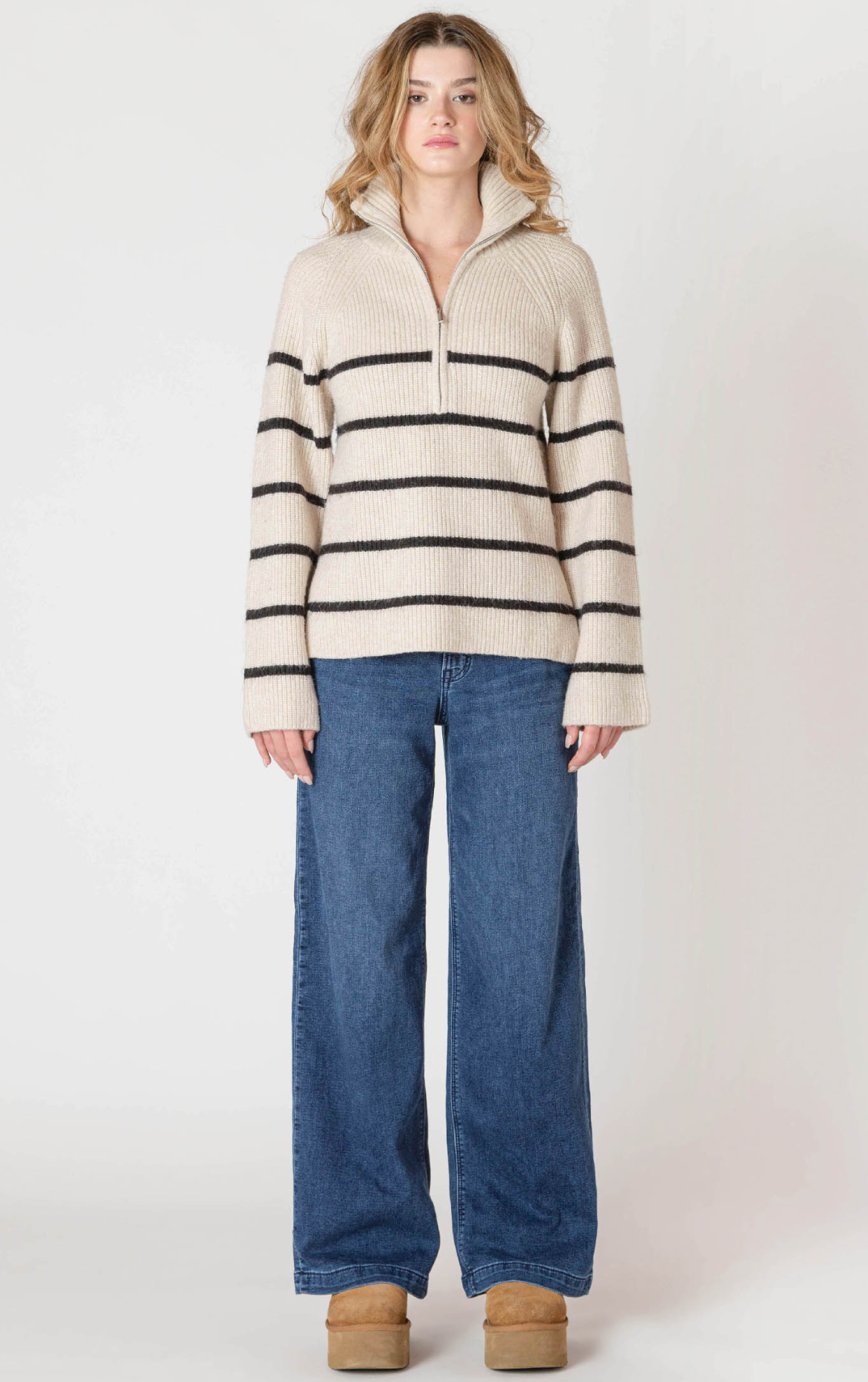 Oat-Black Stripe Quarter Zip