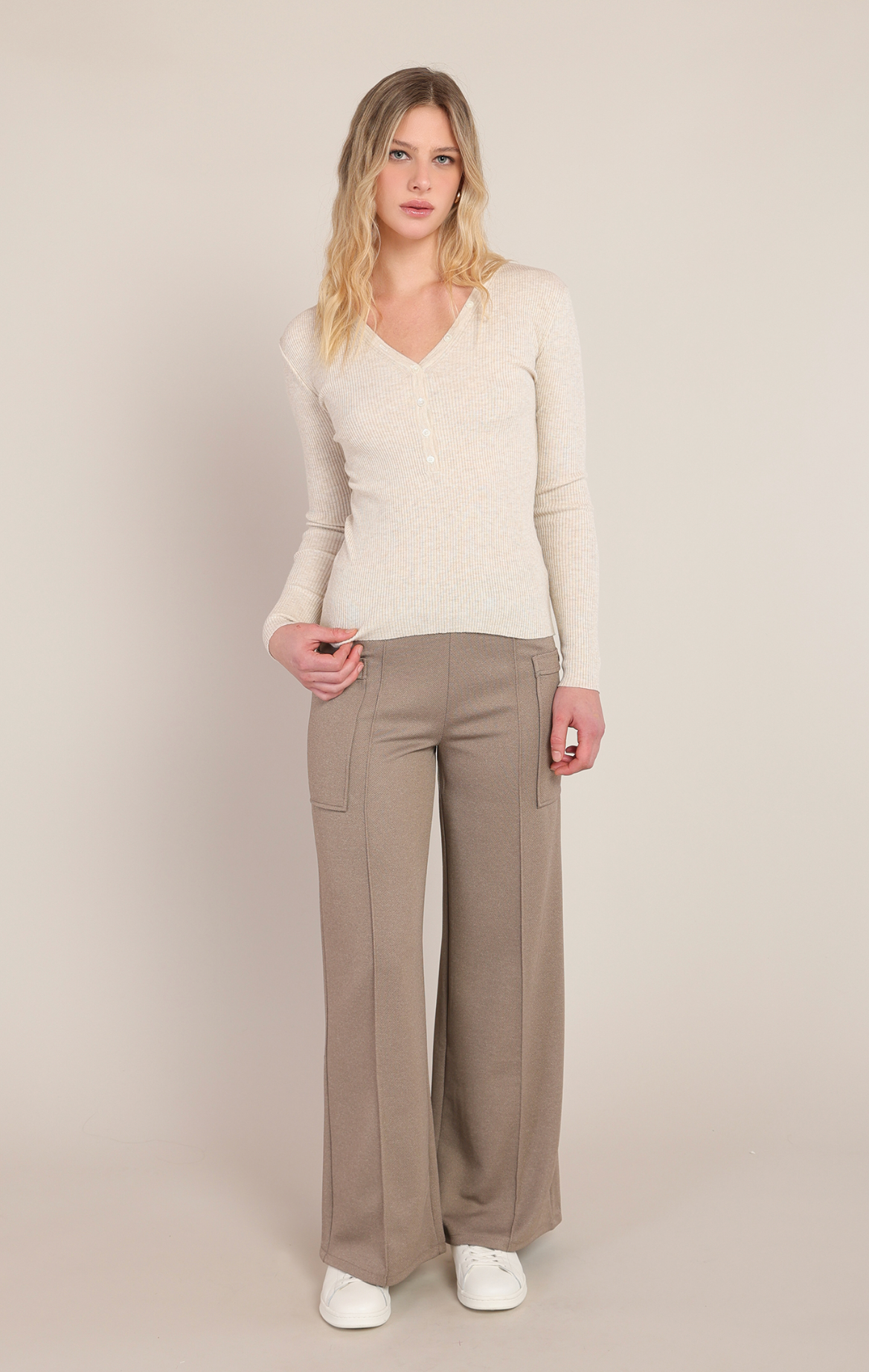 Ribbed Sweater Top | Cream Heather