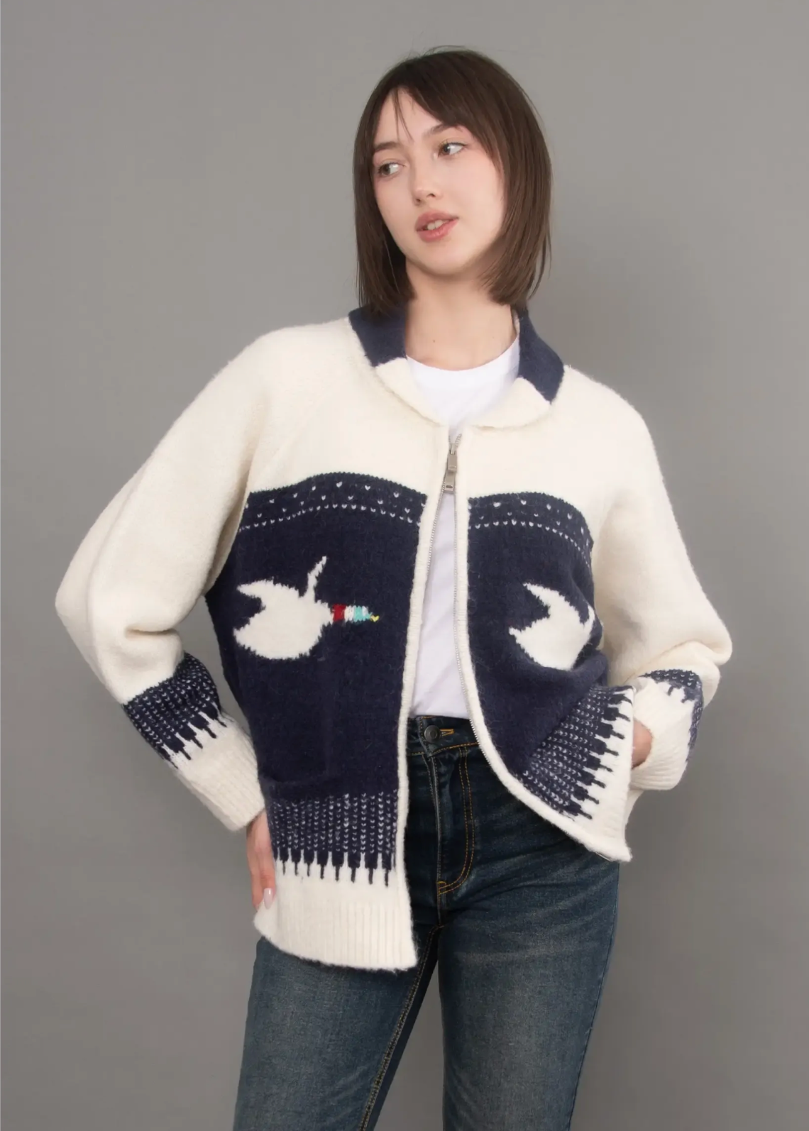 Taji Raglan Shawl Neck Collar | Navy & Ducks
